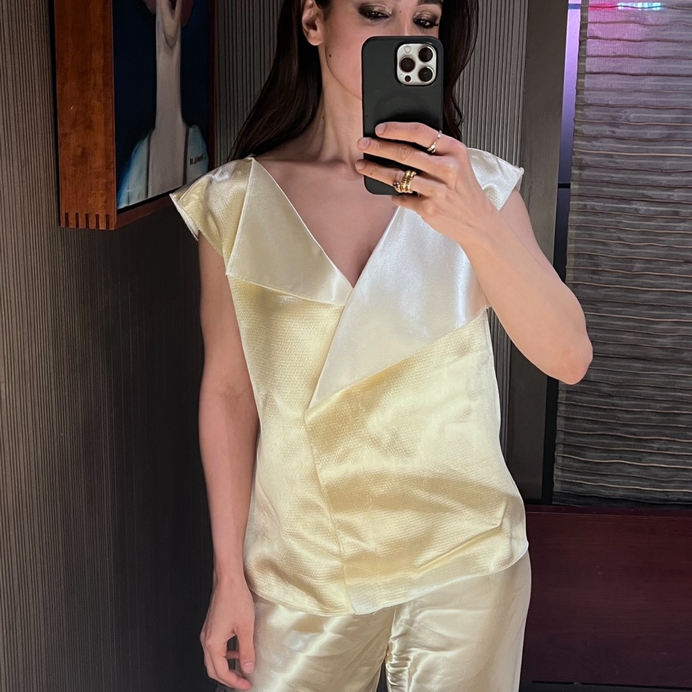 The Row lustrous top fold-over neckline